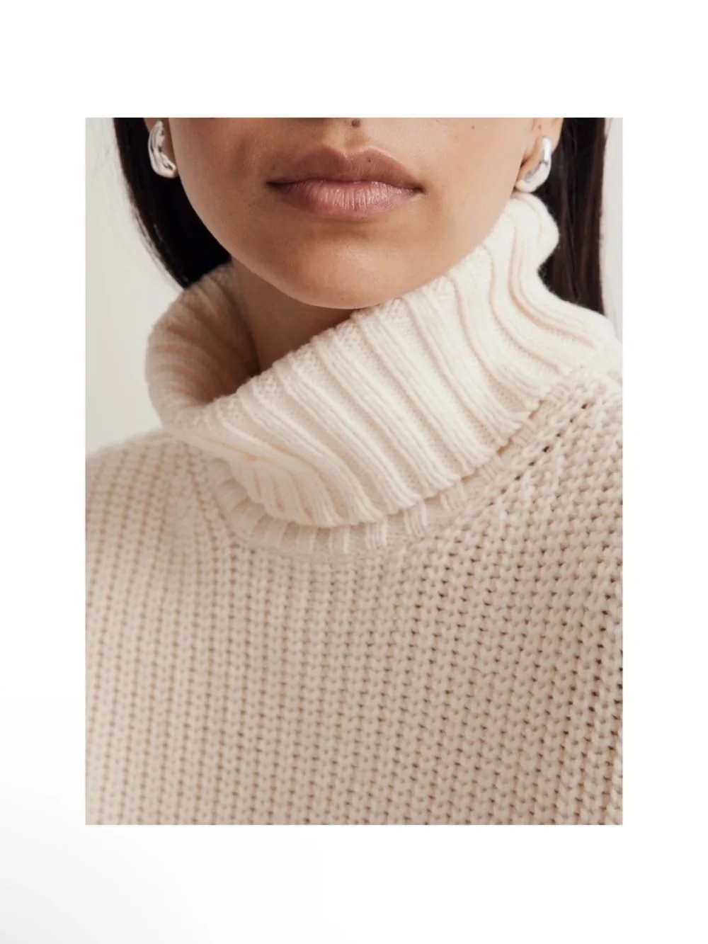 Madewell Chunky Knit Turtleneck Sweater Size M Cream Ribbed Cropped Cozy Cotton